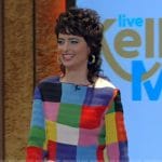 Sarah Sherman’s multicolored smocked top and skirt on Live with Kelly and Mark