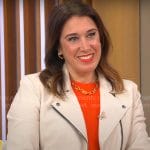 Sarah Gelman’s ivory leather moto jacket on CBS Mornings
