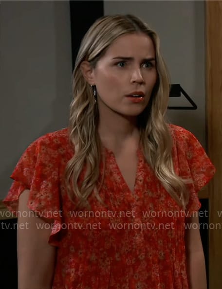 Sasha’s red floral top on General Hospital