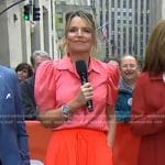 Savannah’s orange satin blouse and midi skirt on Today