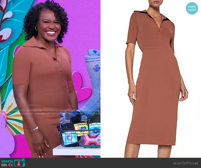 Scanlan Theodore Crepe-Knit Polo Midi-Dress in Hazel worn by Janai Norman on Good Morning America