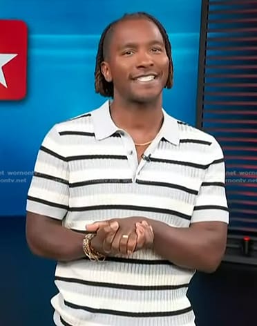 Scott’s striped ribbed knit polo on Access Hollywood