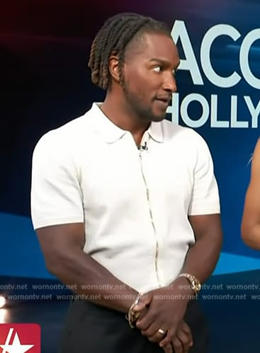 Scott’s white zip front shirt on Access Hollywood
