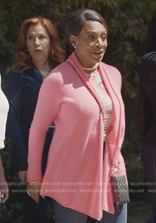 Barbara’s pink open cardigan on Abbott Elementary
