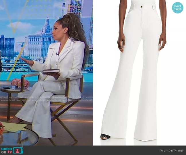 Sergio Hudson High-Rise Flared Trousers in White worn by Sunny Hostin on Good Morning America