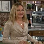 Sharon’s shimmery cowl neck top on The Young and the Restless