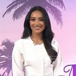 Shay Mitchell’s white scalloped trim cardigan on Today