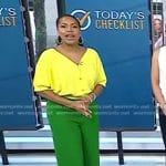 Sheinelle’s yellow cardigan and green wide-leg pants on Today