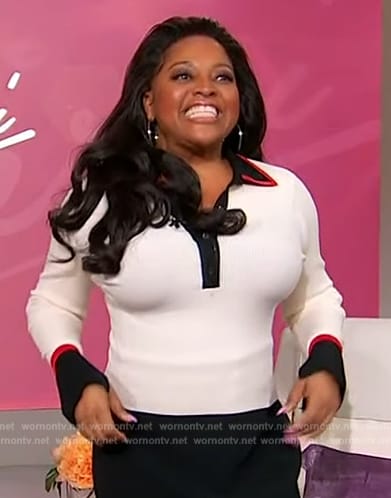 Sherri’s white contrast polo sweater on Sherri