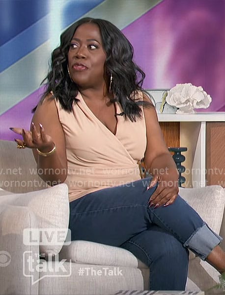 Sheryl’s beige wrap top on The Talk