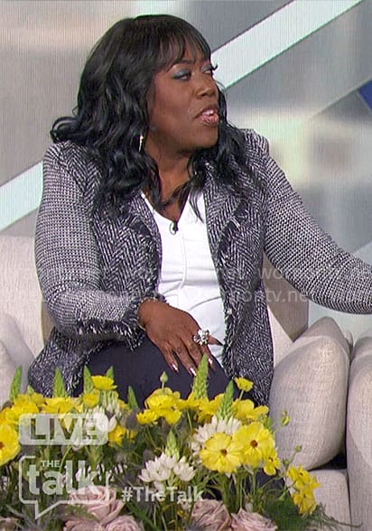 Sheryl’s frayed trim tweed jacket on The Talk