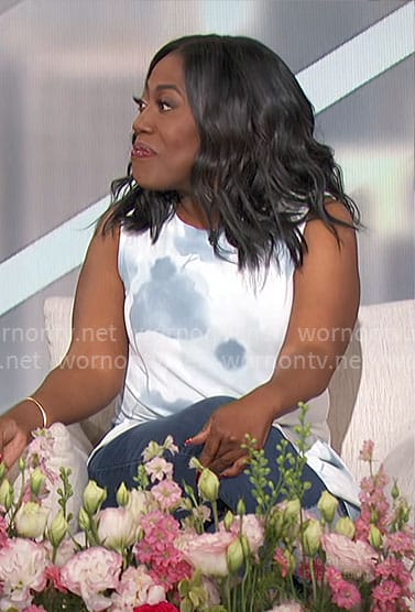 Sheryl’s watercolor print top on The Talk
