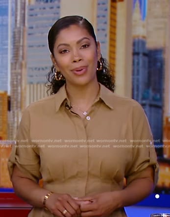 Shirleen’s beige roll-up sleeve shirtdress on Good Morning America