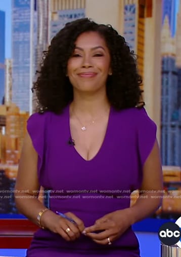 Shirleen’s purple ruffle sleeve dress on Good Morning America
