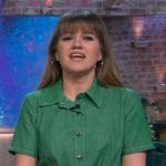 Kelly’s green denim mini dress on The Kelly Clarkson Show