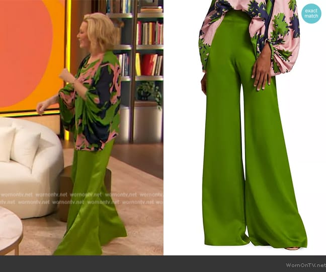 Silvia Tcherassi Grotte Satin Wide-Leg Pants worn by Jean Smart on The Drew Barrymore Show