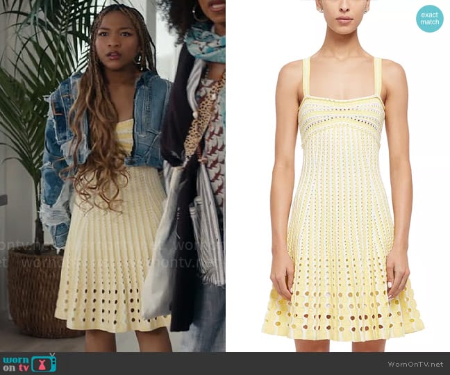 Simkhai Franklin Mini Dress in Sulfur worn by Delilah (Laya DeLeon Hayes) on The Equalizer