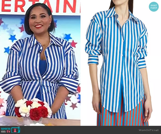 Simon Miller Loch Striped Cotton-Blend Poplin Shirt worn by Alejandra Ramos on Today