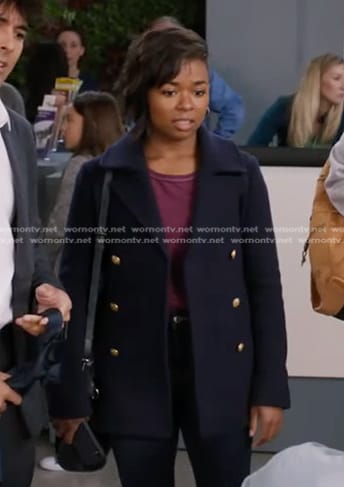 Simone’s navy jacket with gold buttons on Greys Anatomy