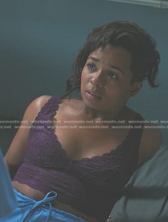 Simone’s purple lace bralette on Greys Anatomy