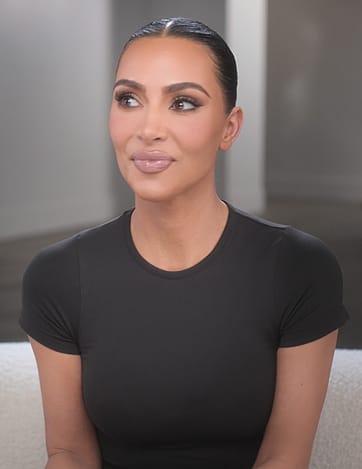 Kim’s black confessional tee on The Kardashians