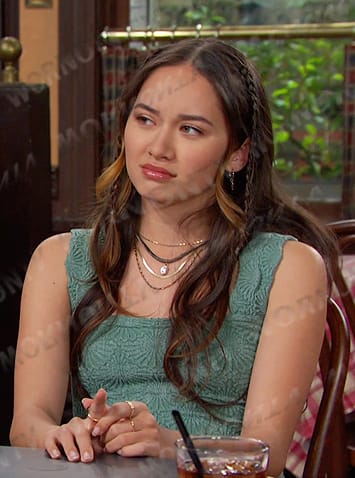 Sophia’s green embroidered sleeveless top on Days of our Lives