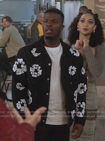 Spencer’s black floral denim jacket on All American