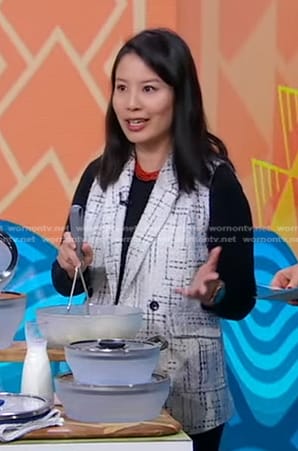 Steph Chen’s white tweed vest on Good Morning America