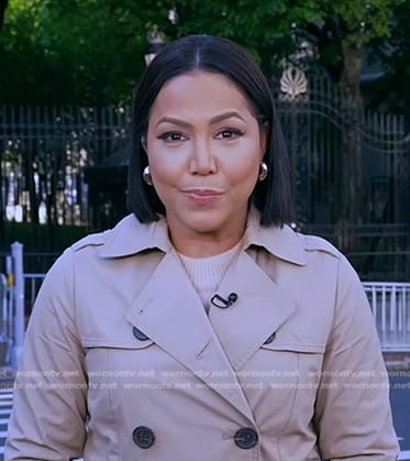 Stephanie’s beige trench coat on Good Morning America