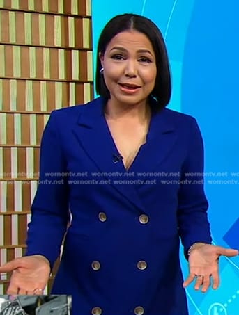 Stephanie’s blue double breasted blazer dress on Good Morning America