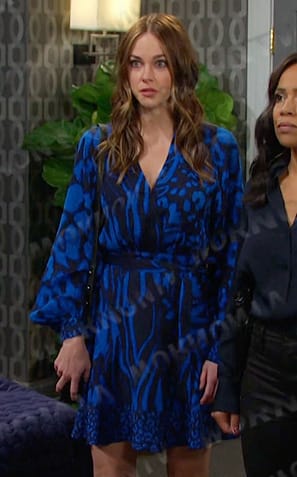 Stephanie’s blue printed wrap dress on Days of our Lives