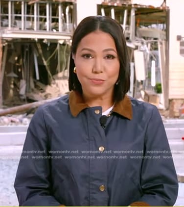 Stephanie’s navy jacket with corduroy collar on Good Morning America