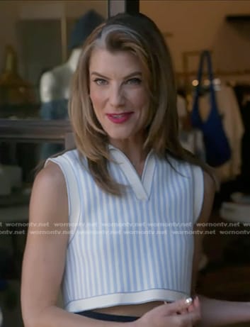 Kim’s white and blue striped cropped top on 9-1-1