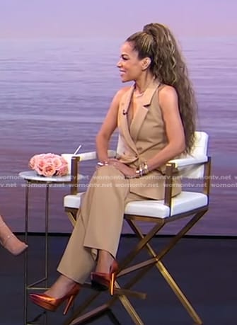 Sunny Hostin’s beige vest and pants on Good Morning America