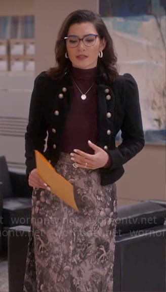 Susan’s velvet jacket and lace skirt on So Help Me Todd