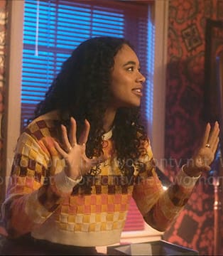 Tabby’s checkerboard sweater on Pretty Little Liars Original Sin