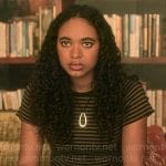Tabby’s brown striped t-shirt on Pretty Little Liars Original Sin