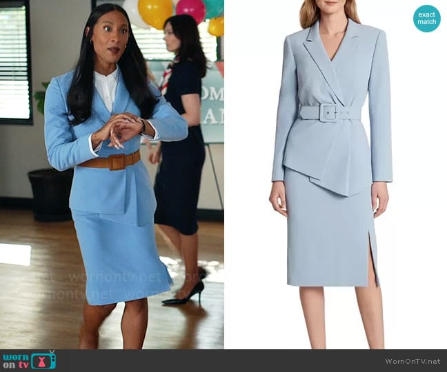 Tahari ASL Belted Jacket Skirt Suit worn by Sofia Salinas (Michaela Jaé Rodriguez) on Loot