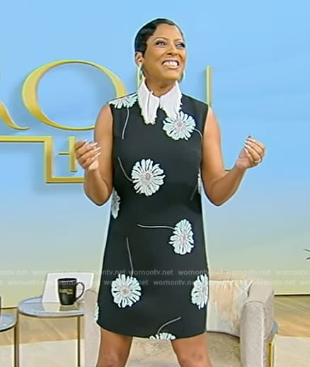 Tamron’s floral print shift dress on Tamron Hall Show