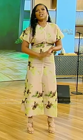 Tamron’s yellow floral print dress on Tamron Hall Show
