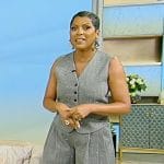 Tamron’s gray metallic vest and pants on Tamron Hall Show