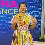 Tamron’s multicolored printed shirtdress on Tamron Hall Show