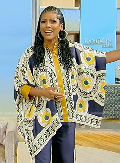 Tamron’s printed asymmetric blouse on Tamron Hall Show