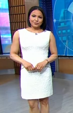 Stephanie’s white textured dress with zip pocket on Good Morning America