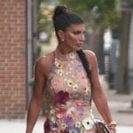 Teresa’s floral applique halter dress on The Real Housewives of New Jersey