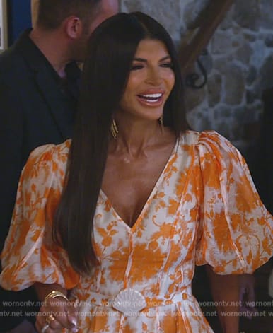 Teresa’s orange floral print dress on The Real Housewives of New Jersey