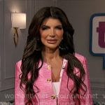 Teresa Giudice’s pink fringed jacket and skirt set on The Talk
