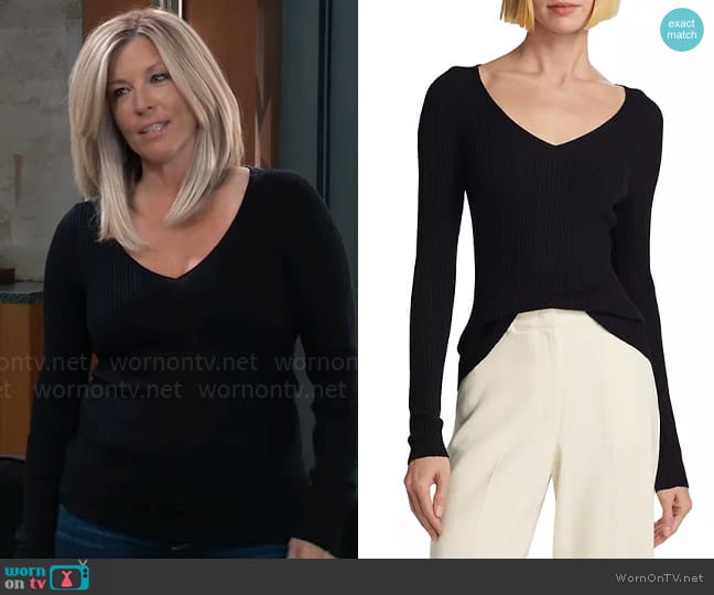 Theory Rib-Knit Wool-Blend V-Neck Top worn by Carly Spencer (Laura Wright) on General Hospital