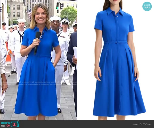 Theory Tailored Short Sleeve Shirtdress in Wave worn by Savannah Guthrie on Today