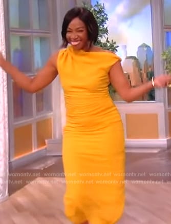 Tiffany Haddish’s mustard gathered dress on The View